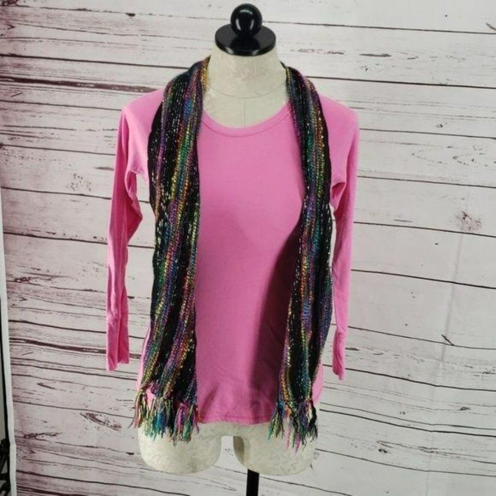 Justice Girls Rainbow Metallic Knit Fringe Shrug Vest Black M/L 828568